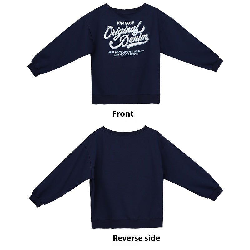 Navy Blue Off-Shoulder Sweater & Trousers Set – Women's Cotton Two-Piece Suit-SH-SS-002