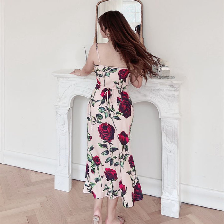 Rose Diagonal Cut Fishtail Slip Dress