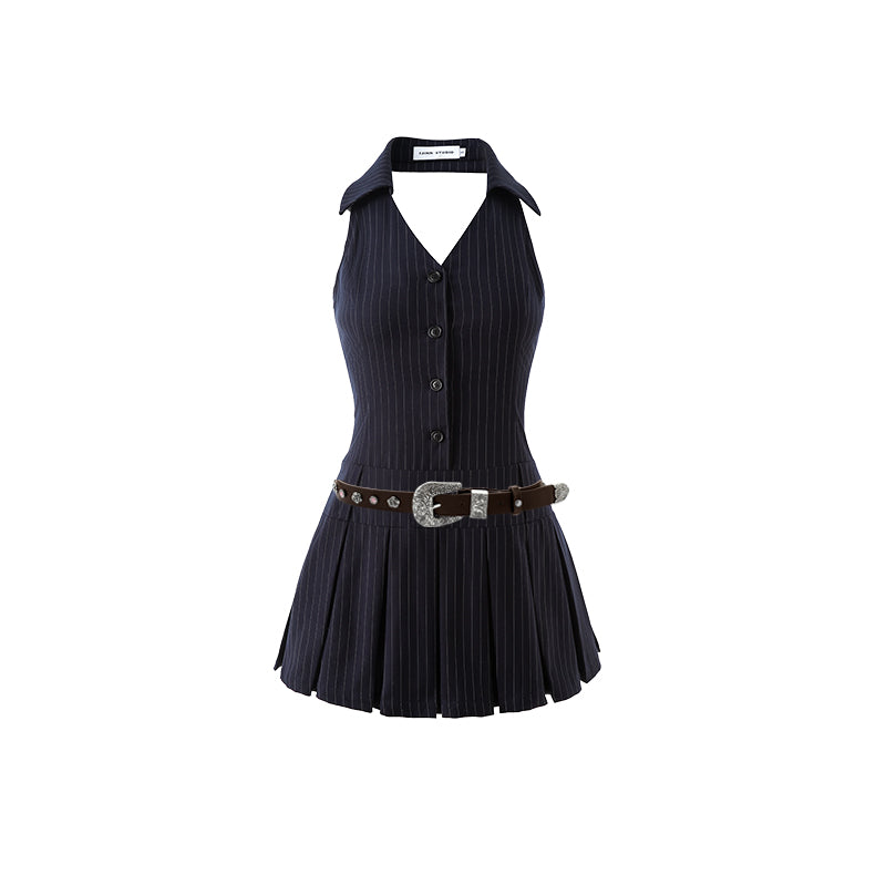 French Kikyo Hanging Neck Off Shoulder Spicy Girl Dress - JOcaste