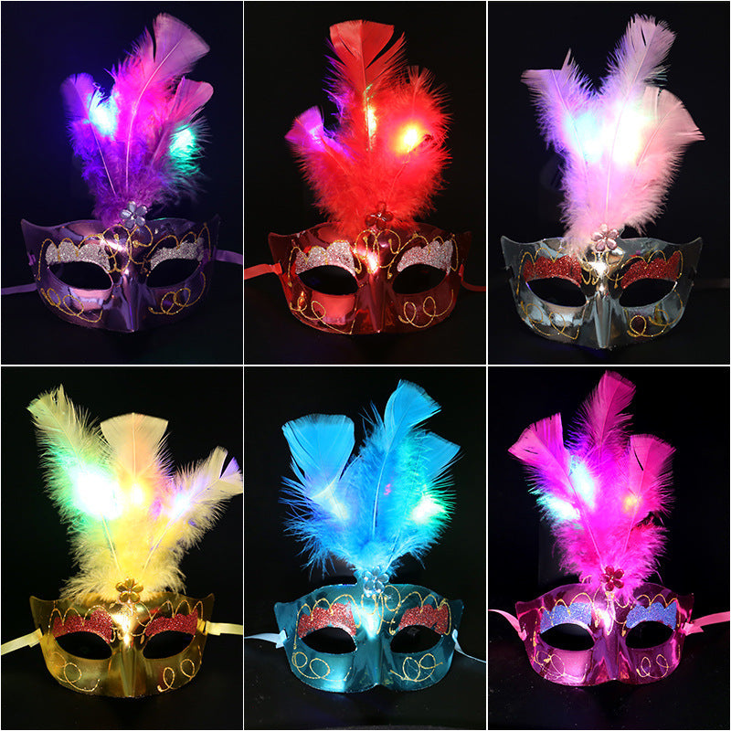 Halloween Glowing Fluff Fiber Led Feather Mask