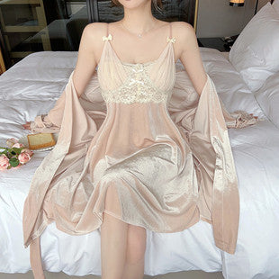 Modal Pajamas Suit Sling Nightgown Three-piece Set Can Be Outerwear Homewear