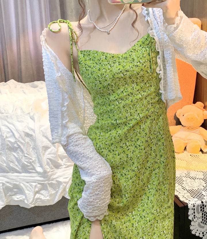 Retro Slimming Niche Floral Sleeveless Split Dress