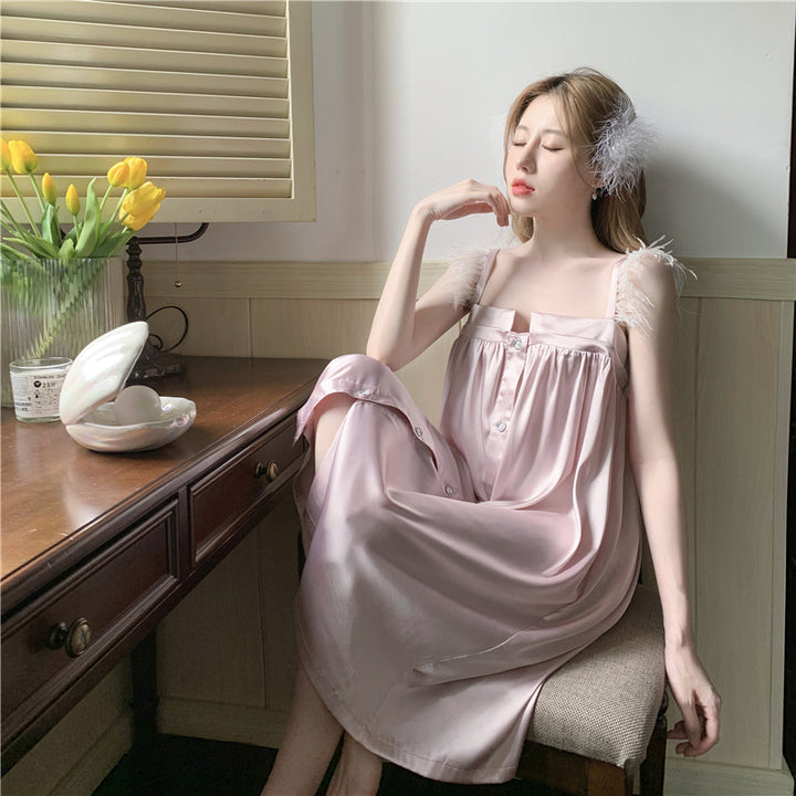 Ice Silk Sling Comfortable Cardigan Sleeveless Midskirt