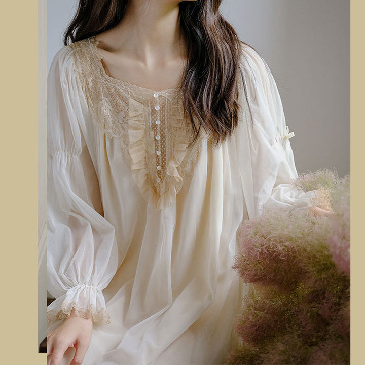 New French Beautiful Nightdress Spring And Summer Retro Court