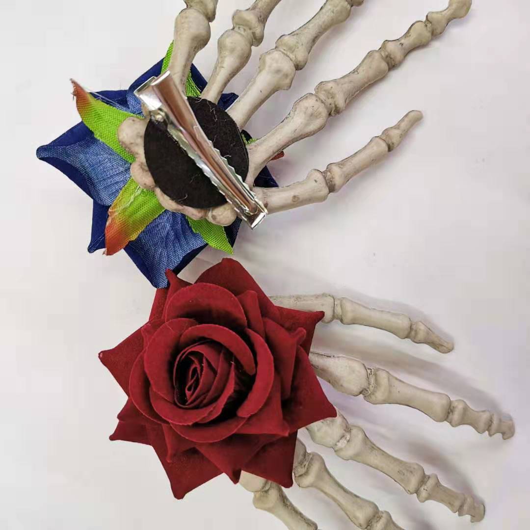 Punk Dark Medium Hand Bone Rose Head Buckle Hoop