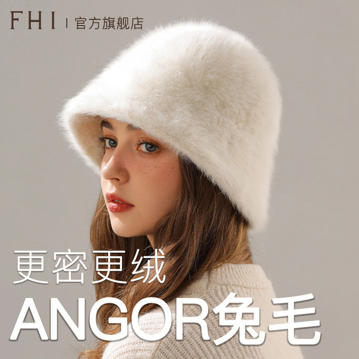 Rabbit Fur Blend Fisherman Hat – Warm, Trendy, and Stylish | Milky White, Black, Khaki, Smoky Gray, M & L Sizes