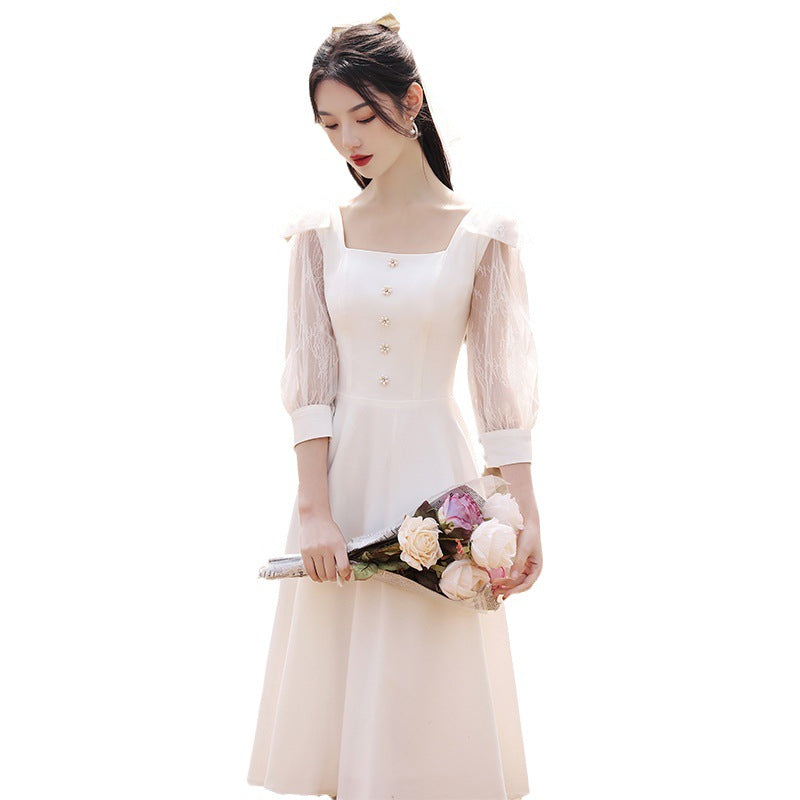 White Dinner Suit Women's Light Luxury Engagement Dress