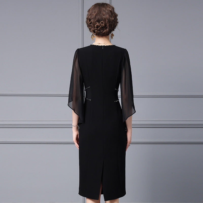 V-neck Studded Diamond Cape Yarn Sleeve Wrap Hip Skirt
