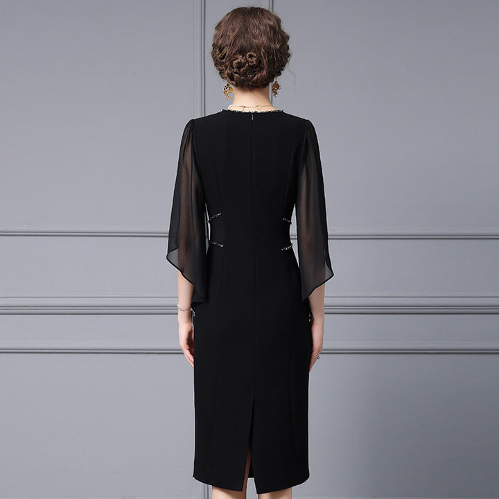 V-neck Studded Diamond Cape Yarn Sleeve Wrap Hip Skirt