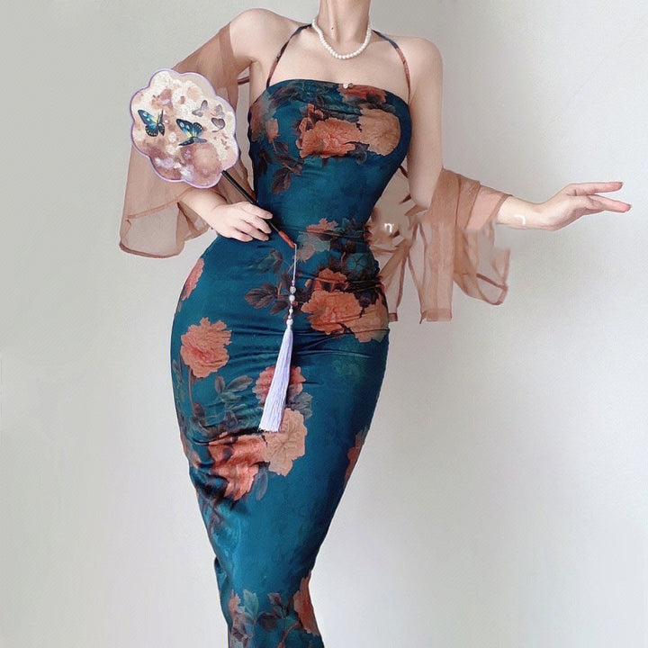 Printed Buttocks Skirt Cardigan Set