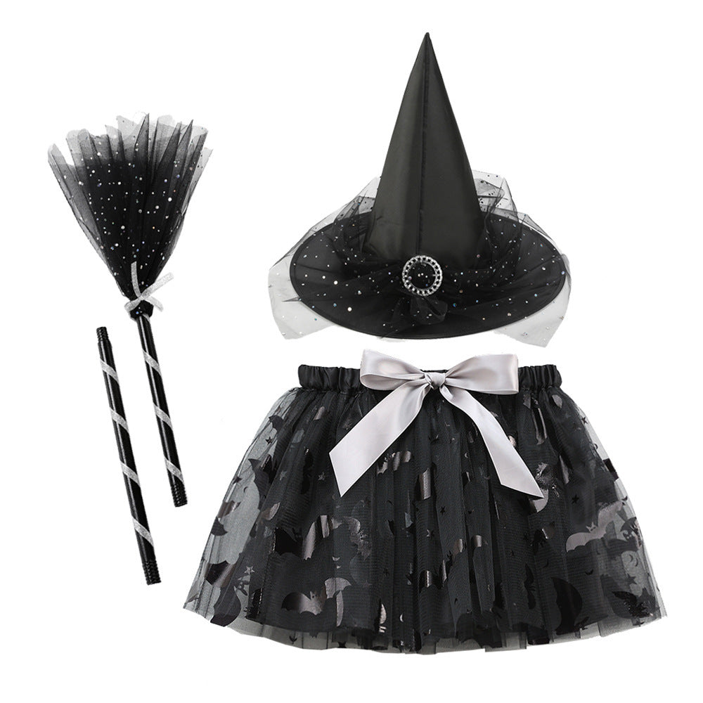 Halloween Printed Mesh Pumpkin Skirt For Girls
