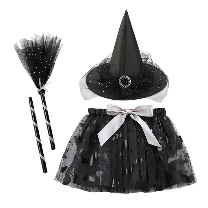 Halloween Printed Mesh Pumpkin Skirt For Girls