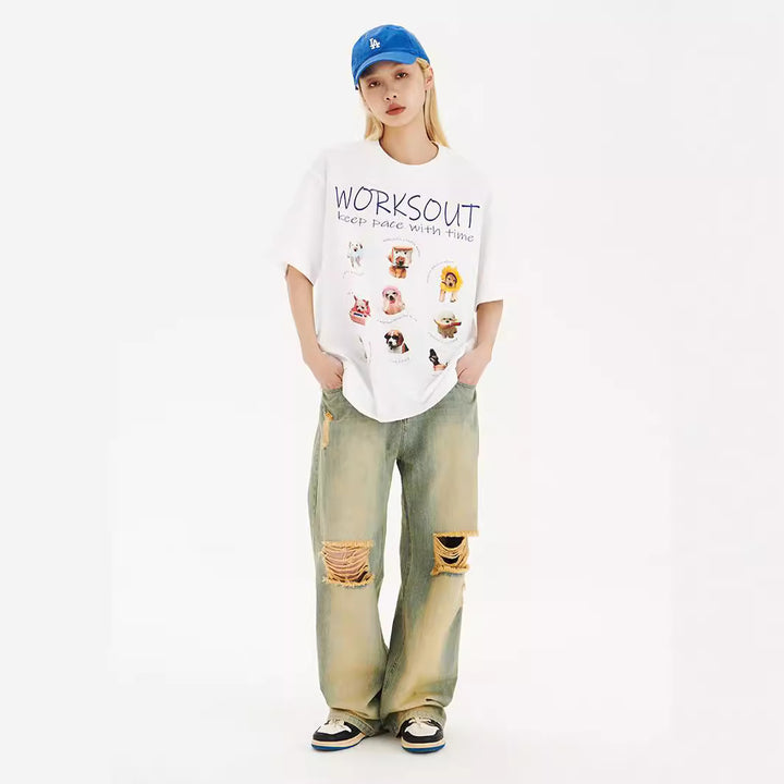Pet Puppy Printed Short Sleeve Retro T-shirt