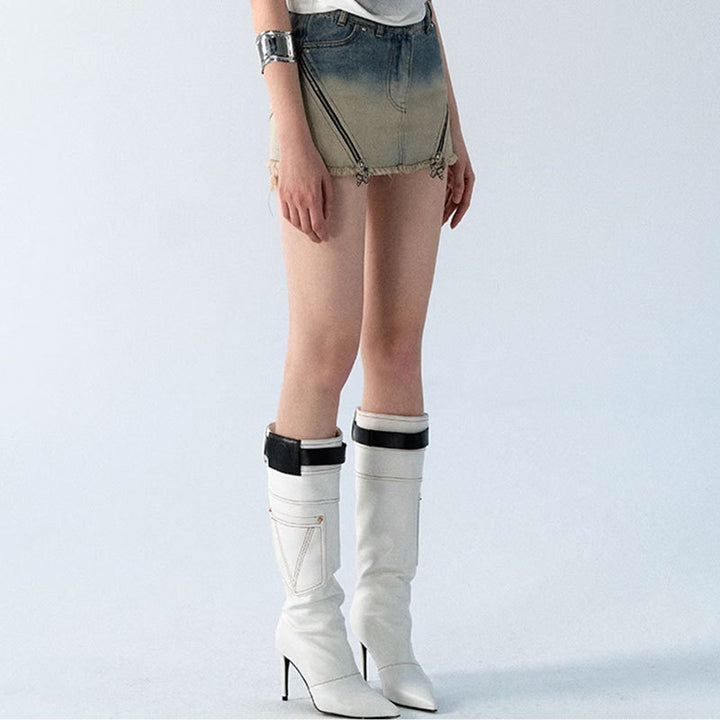 Dirty Washed Gradient Denim Short Skirt Shorts