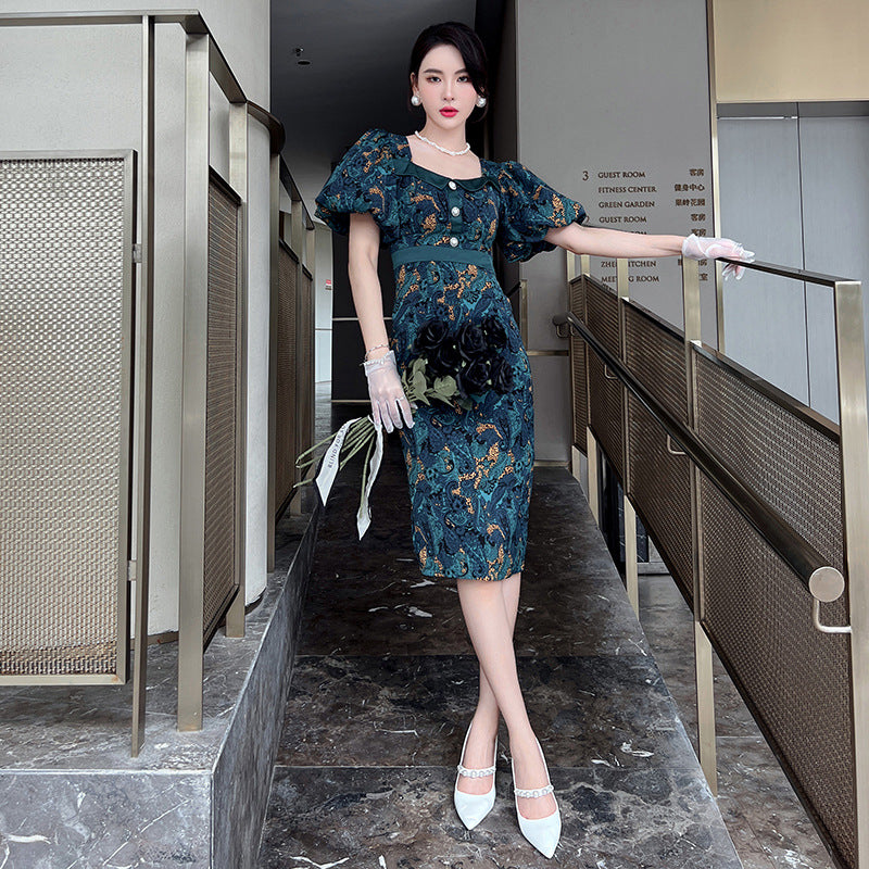 Fashion Printed Square Neck Dress