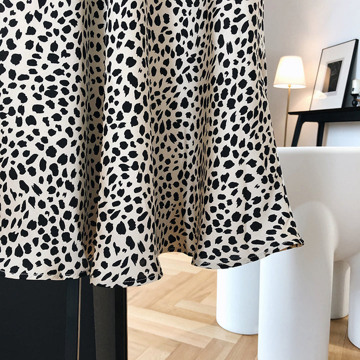 Lightly Mature Satin Leopard Print Skirt High Waist