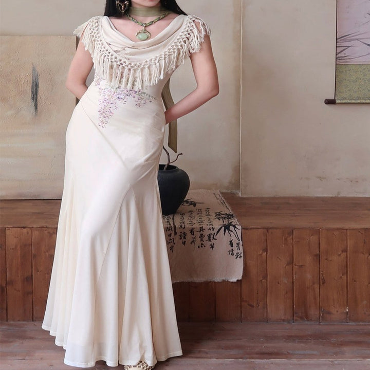 Tassel Round Neck Slim Bohemian Summer Fishtail Dress