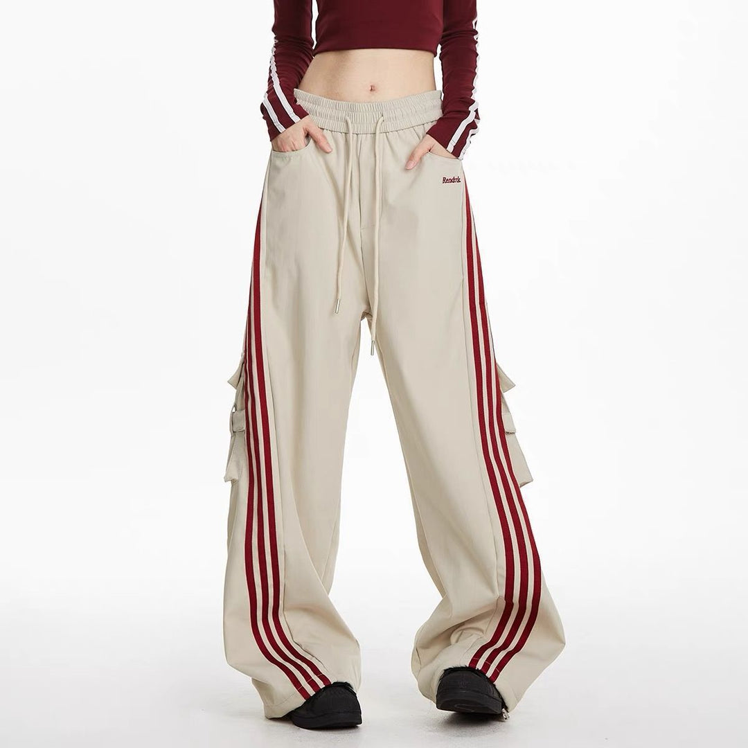 Men’s Vintage Stripe Workwear Pants – High Waist Drawstring Trousers-SH-BT-005