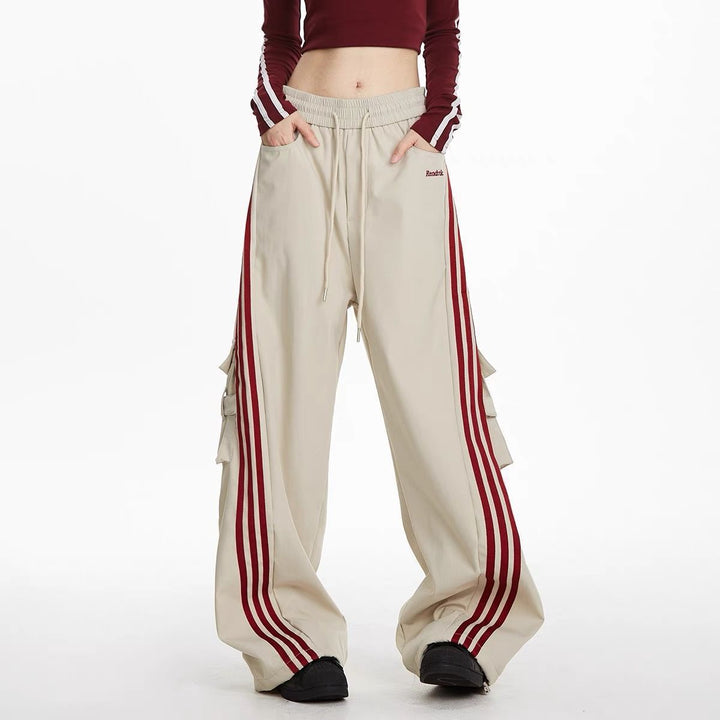 Men’s Vintage Stripe Workwear Pants – High Waist Drawstring Trousers-SH-BT-005