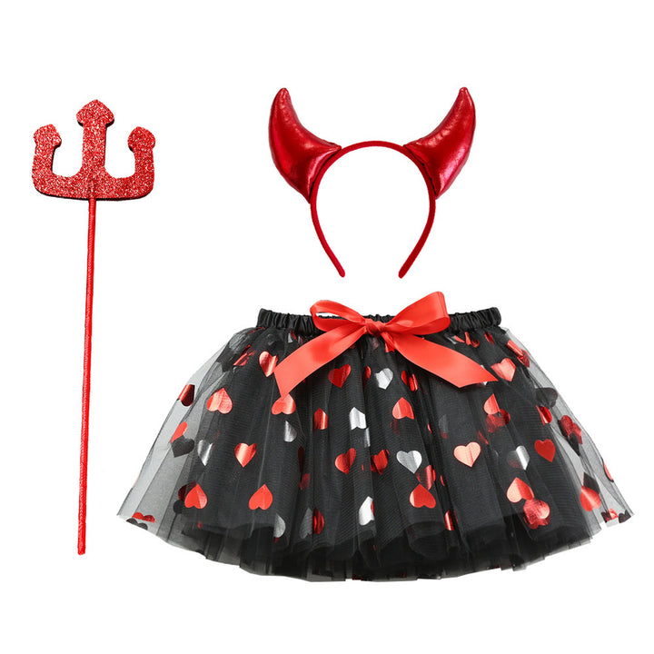 Halloween Printed Mesh Pumpkin Skirt For Girls
