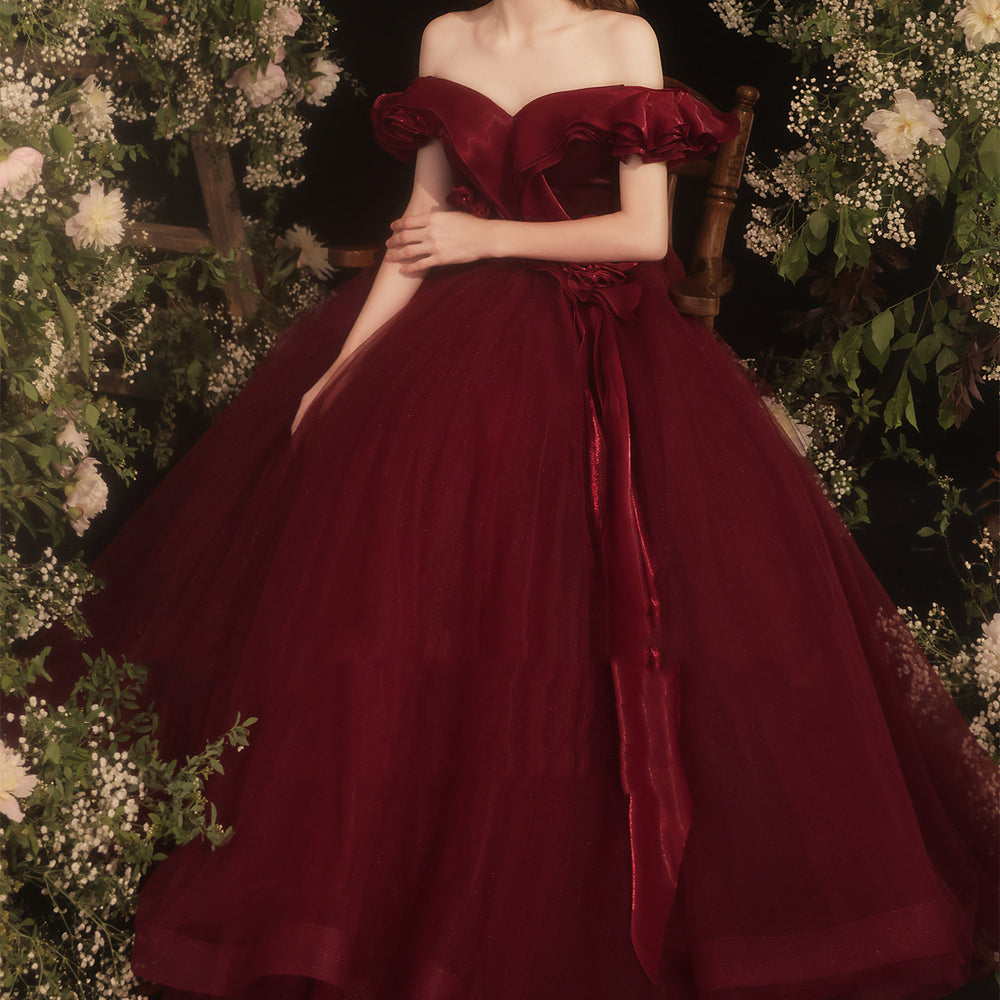 Grace Red Dinner Off Shoulder Dress - JOcaste
