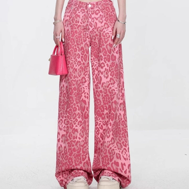 Leopard Jeans Women's Thin Straight Loose Trousers