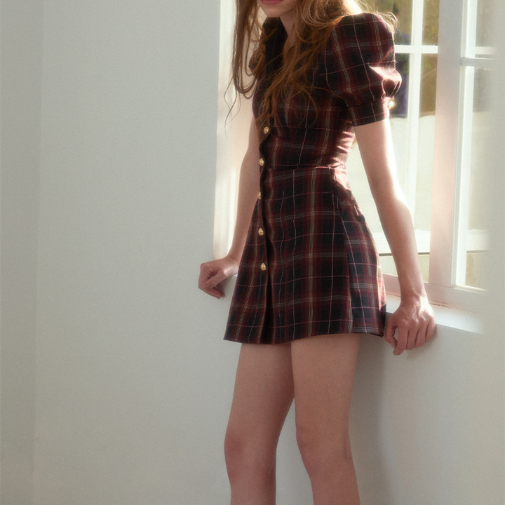 Contrasting Lapel Lapel Sweet Waist Ladies Retro Dress