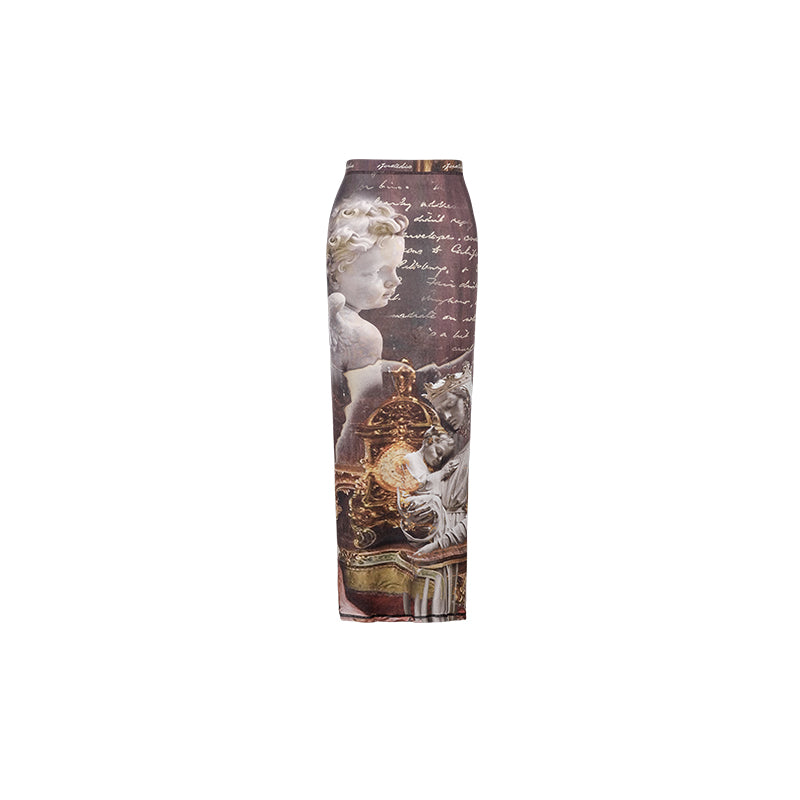 Ladies Design Printed Hip Cover Slim One Step Long Dress - JOcaste