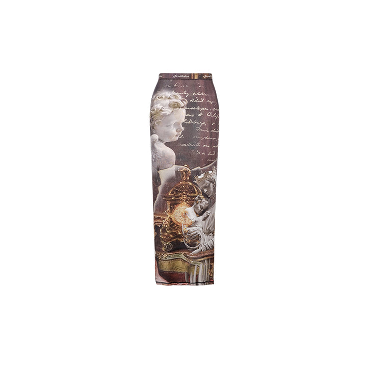Ladies Design Printed Hip Cover Slim One Step Long Dress - JOcaste