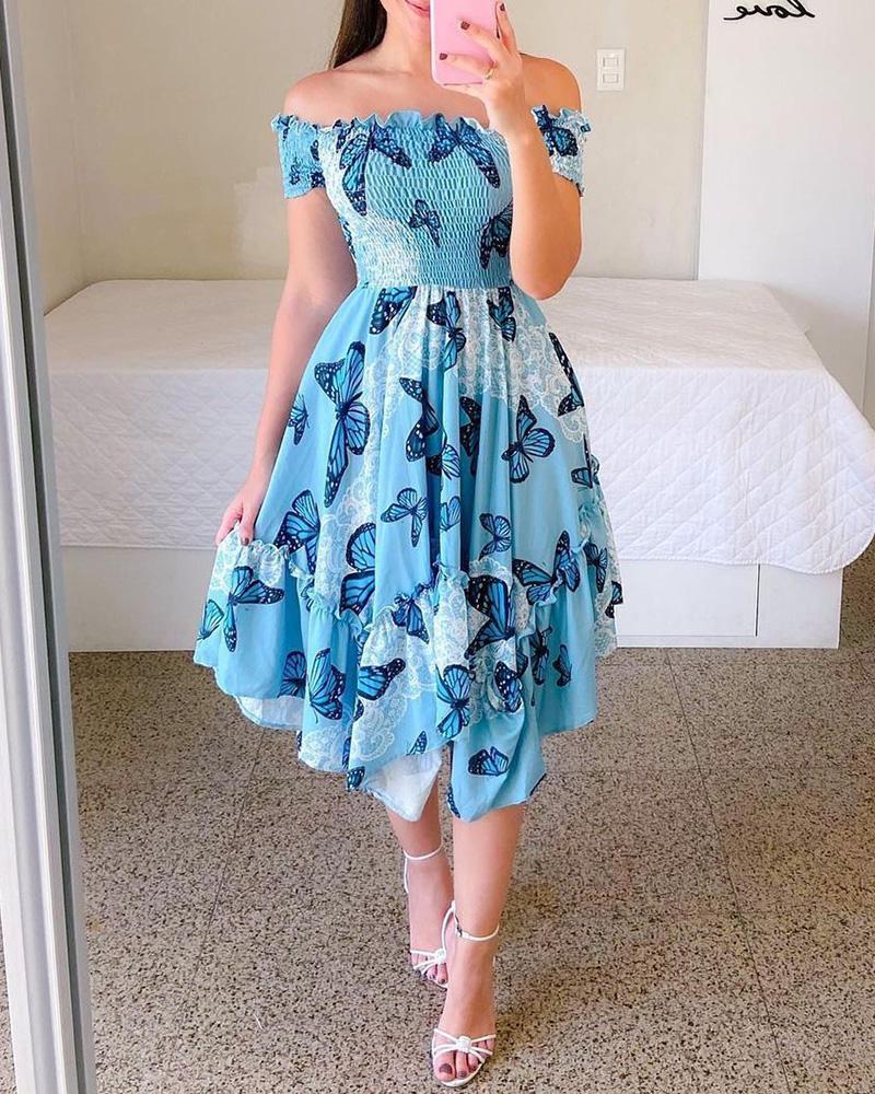 Dress Off-shoulder Irregular Off-shoulder Digital Printing