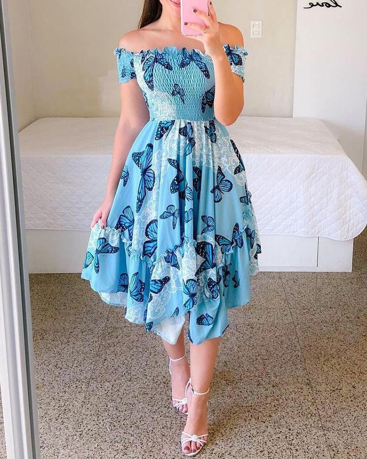 Dress Off-shoulder Irregular Off-shoulder Digital Printing