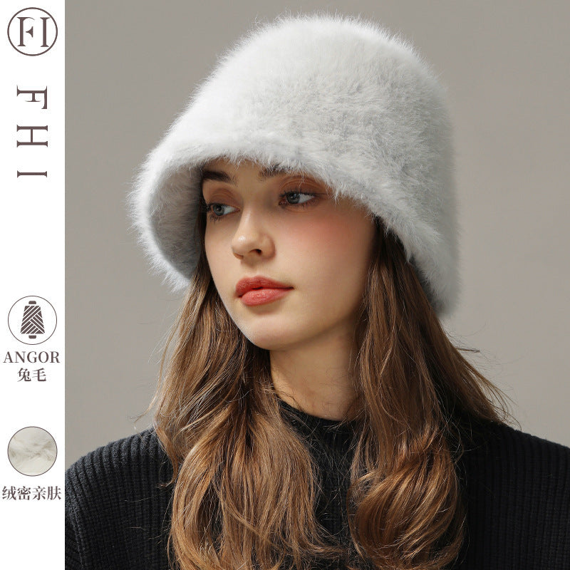 Rabbit Fur Blend Fisherman Hat – Warm, Trendy, and Stylish | Milky White, Black, Khaki, Smoky Gray, M & L Sizes