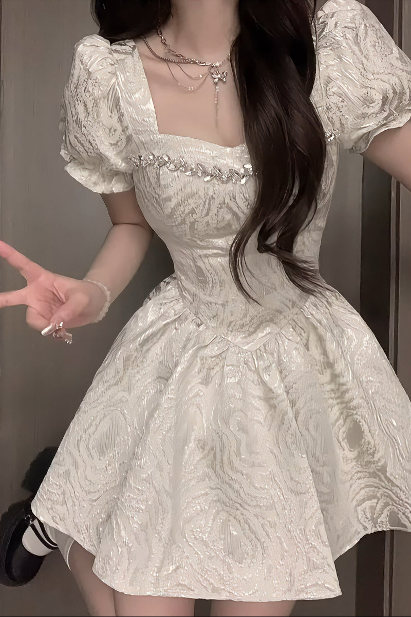 Summer Bubble Sleeve Princess Dress Fitted Waist Bubble Dress