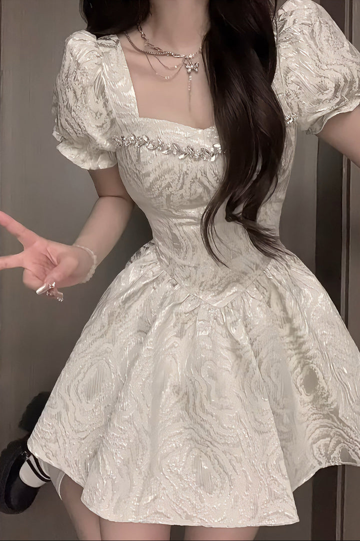 Summer Bubble Sleeve Princess Dress Fitted Waist Bubble Dress