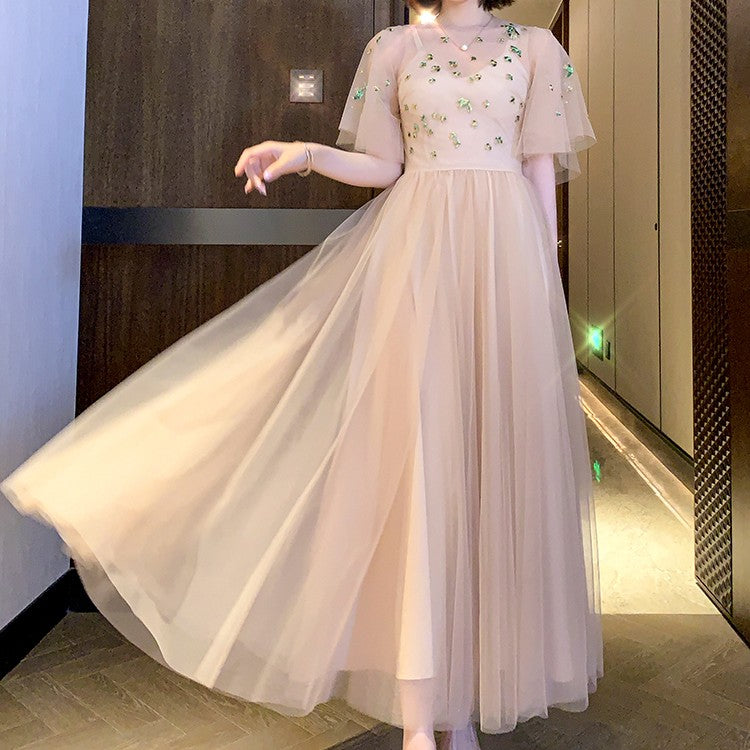 Mesh Flare Sleeve Umbrella Swing Dress - JOcaste