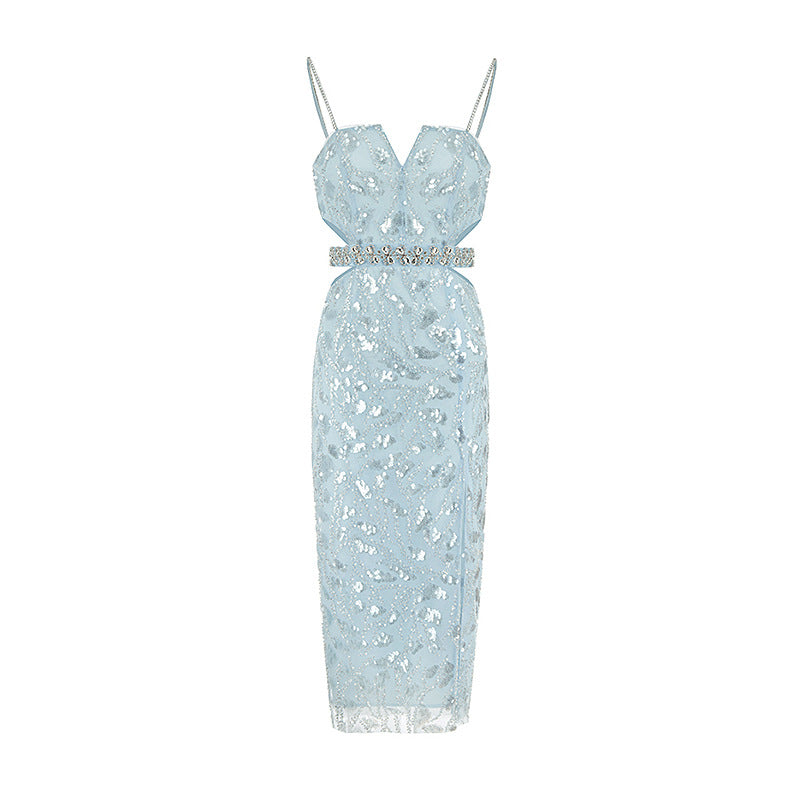 Hollow Jeweled Camisole Gown Socialite Advanced Embellished Sequin Bead Dress For Women - JOcaste