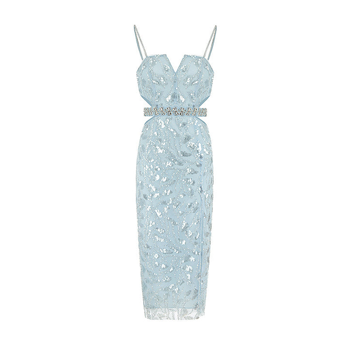 Hollow Jeweled Camisole Gown Socialite Advanced Embellished Sequin Bead Dress For Women - JOcaste