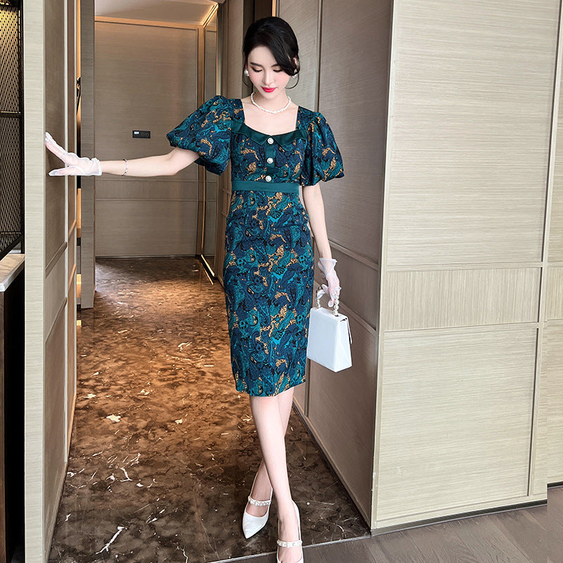 Fashion Printed Square Neck Dress