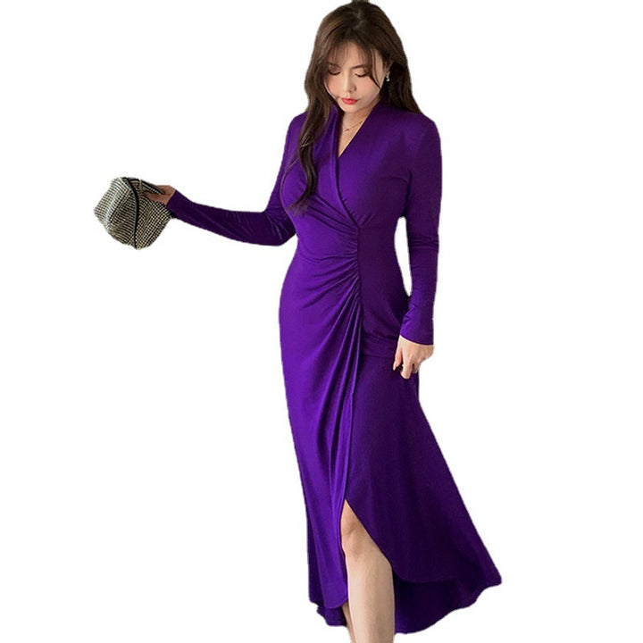 New European And American V-neck Tea Break Dress Skirt Senior Sense Slimming Dress