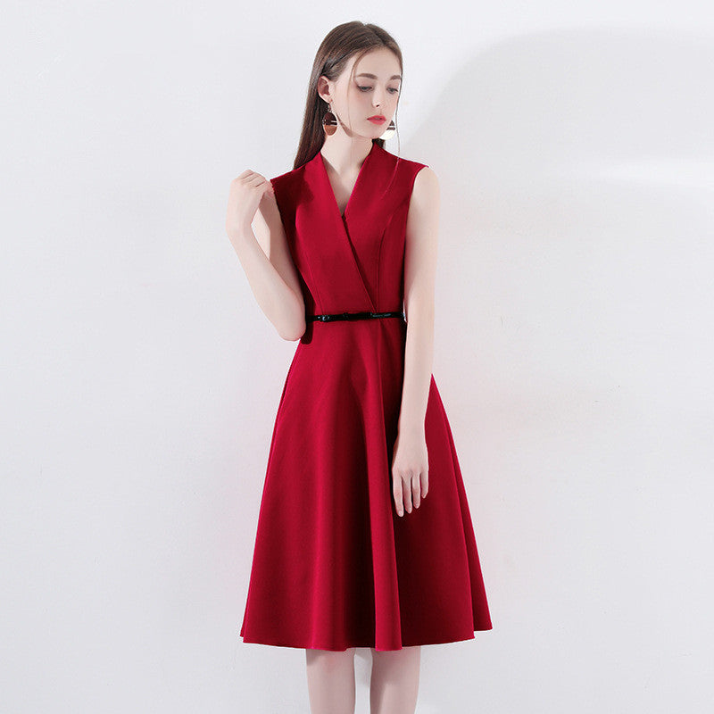 Long Sleeve Marriage Engagement Thank You Red Evening Dress