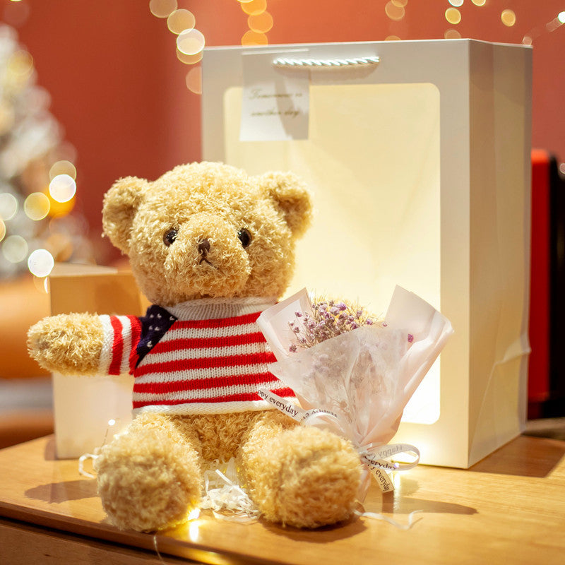 Soft Plush Stuffed Bear with Colored Lights & Bouquet – Perfect Gift for All Occasions