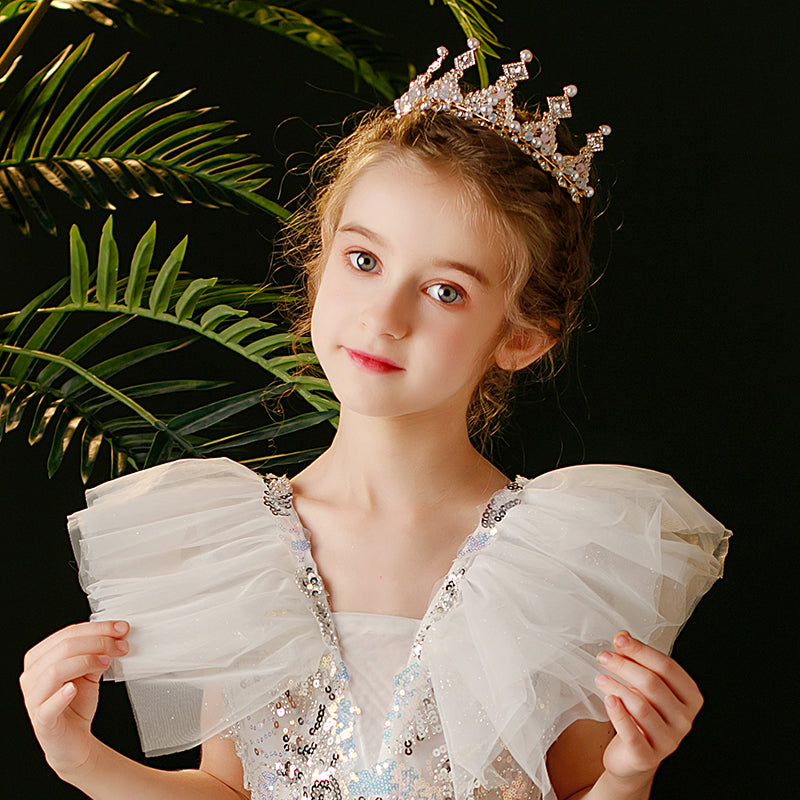 White Children's Long Skirt Mesh Dress