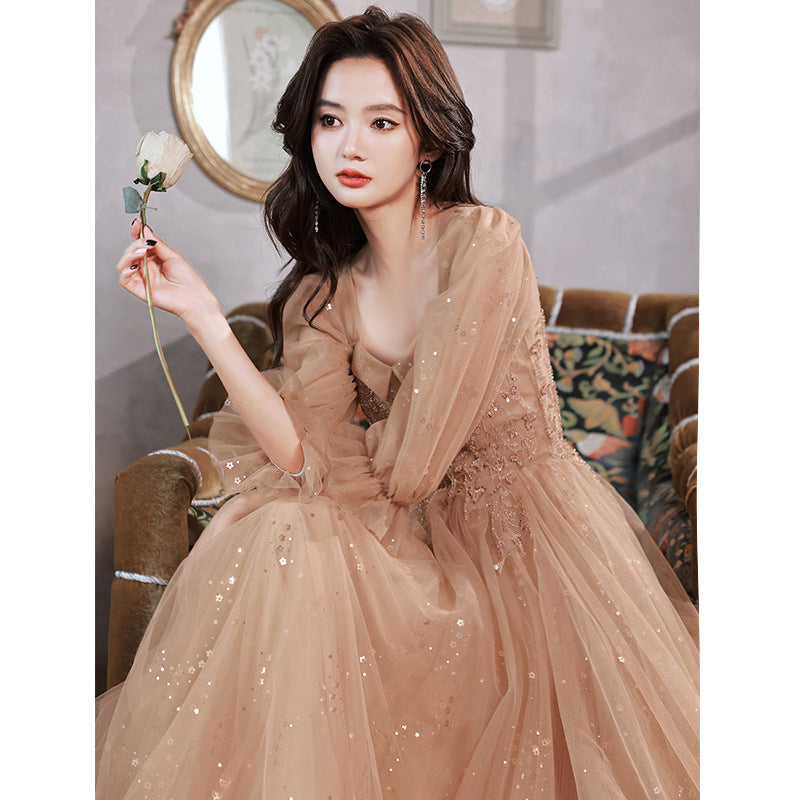 Evening Dress Host Banquet Maid Of Honor Long Sleeves - JOcaste