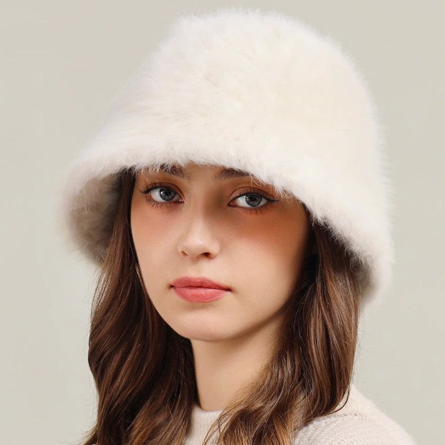 Rabbit Fur Blend Fisherman Hat – Warm, Trendy, and Stylish | Milky White, Black, Khaki, Smoky Gray, M & L Sizes