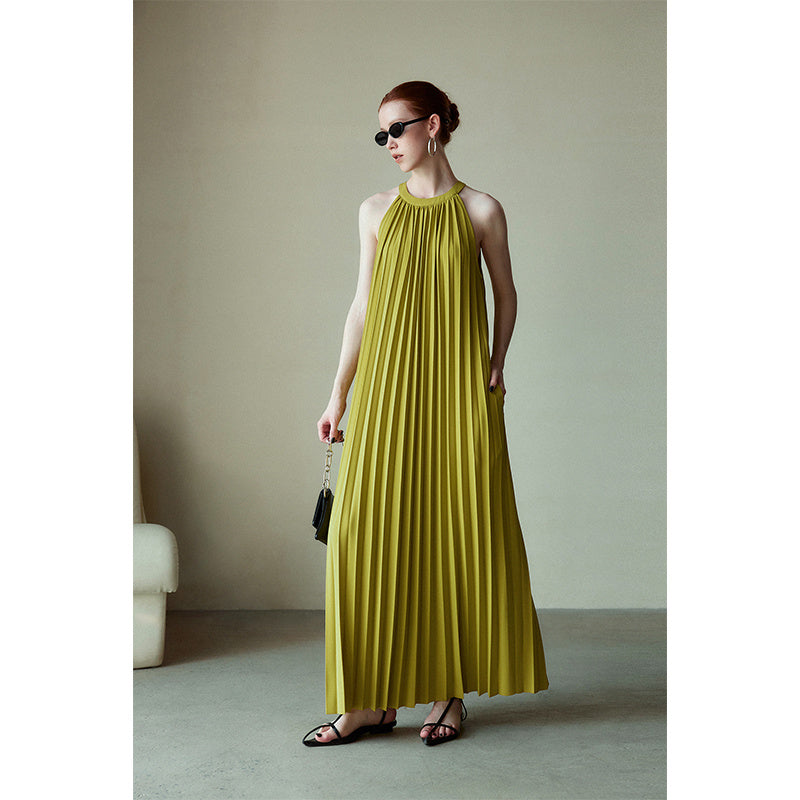 Organ Pleated Pleated Skirt Holiday Halter Dress