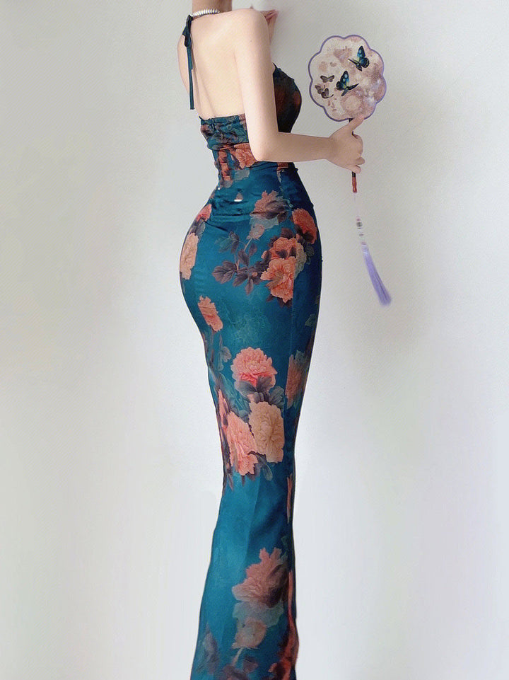 Printed Buttocks Skirt Cardigan Set