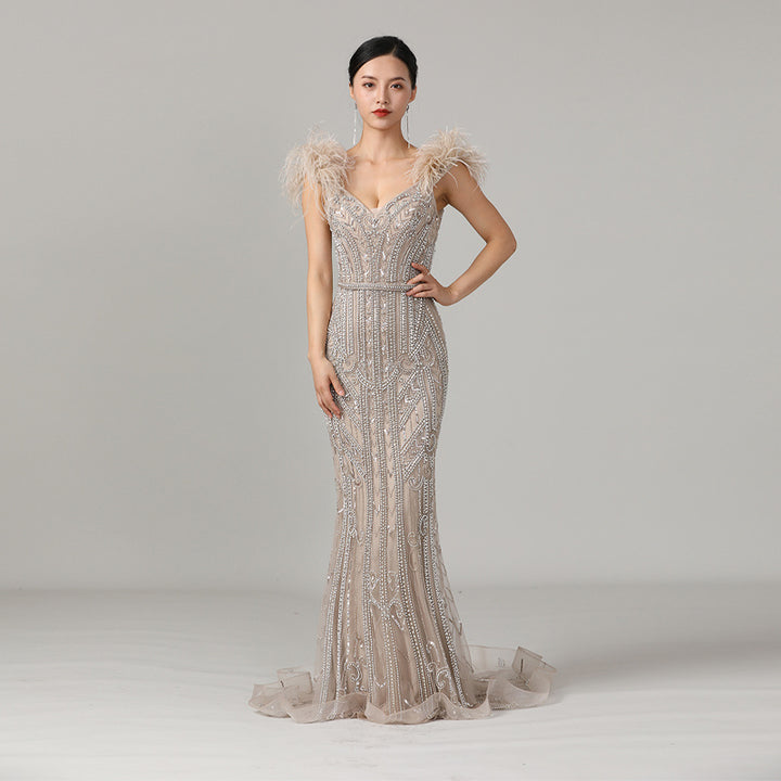 High-end Handmade Beaded Gown Long Skirt