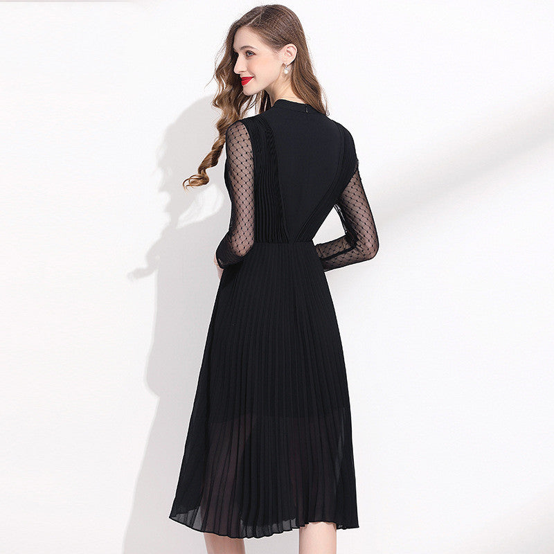 Femininity Black Chiffon Long Sleeve Dress - JOcaste