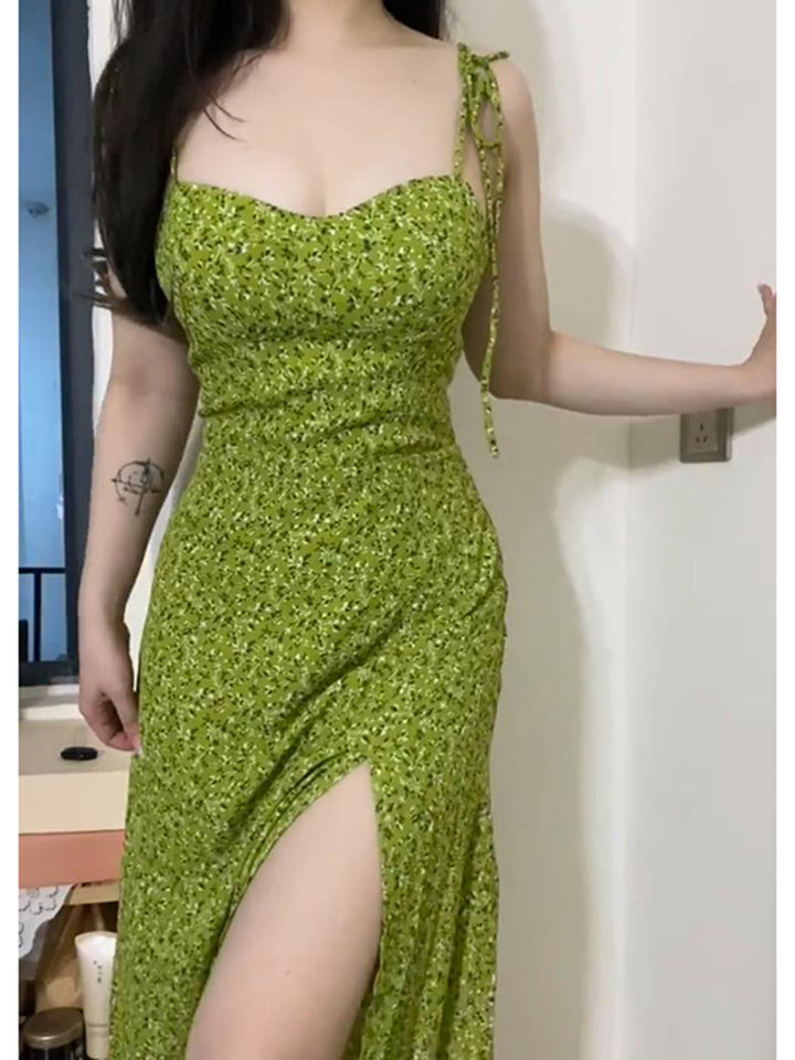 Retro Slimming Niche Floral Sleeveless Split Dress