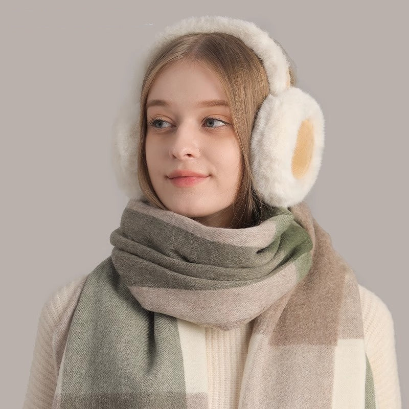 Fashion Commuter Winter Set – Plush Ear Muffs, Scarf & Gloves for Warmth & Style